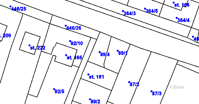 Parcela st. 89/4 v KÚ Ústín, Katastrální mapa