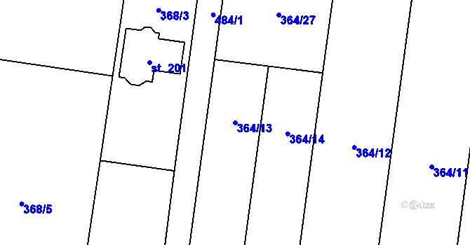 Parcela st. 364/13 v KÚ Ústín, Katastrální mapa