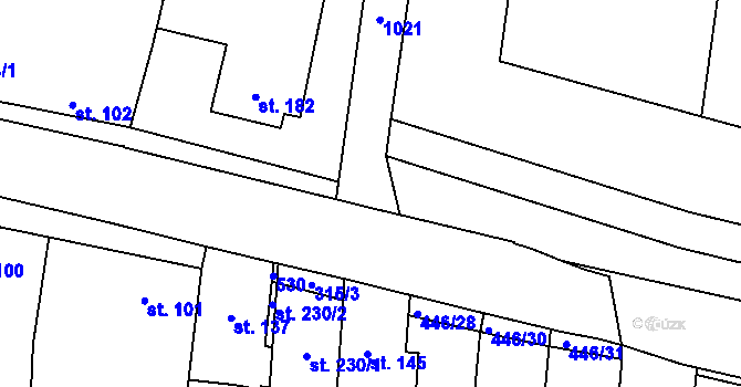 Parcela st. 446/71 v KÚ Ústín, Katastrální mapa