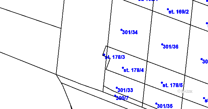 Parcela st. 178/3 v KÚ Ústín, Katastrální mapa