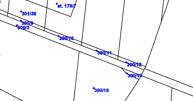 Parcela st. 300/11 v KÚ Ústín, Katastrální mapa