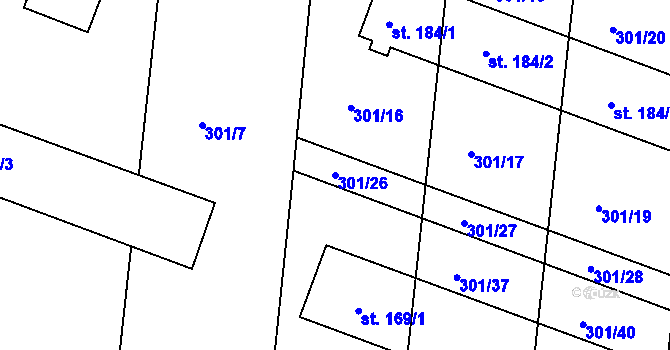 Parcela st. 301/26 v KÚ Ústín, Katastrální mapa