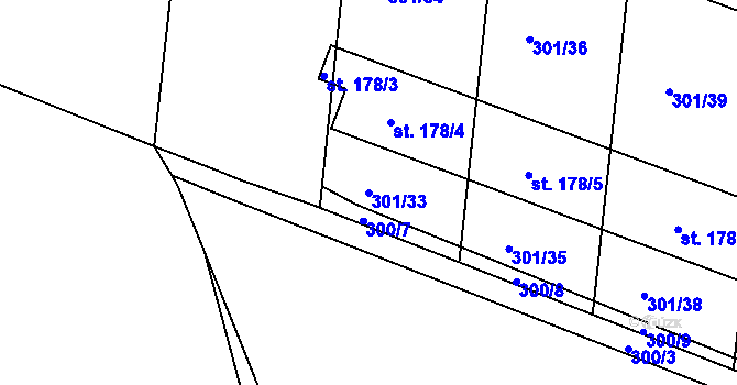 Parcela st. 301/33 v KÚ Ústín, Katastrální mapa