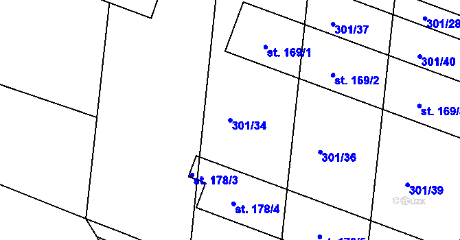 Parcela st. 301/34 v KÚ Ústín, Katastrální mapa