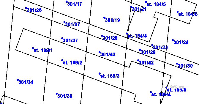 Parcela st. 301/40 v KÚ Ústín, Katastrální mapa