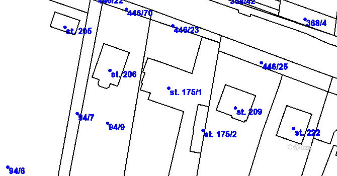 Parcela st. 175/1 v KÚ Ústín, Katastrální mapa
