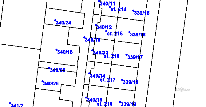 Parcela st. 216 v KÚ Ústín, Katastrální mapa