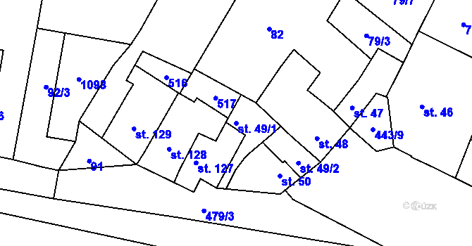 Parcela st. 49/1 v KÚ Ústín, Katastrální mapa