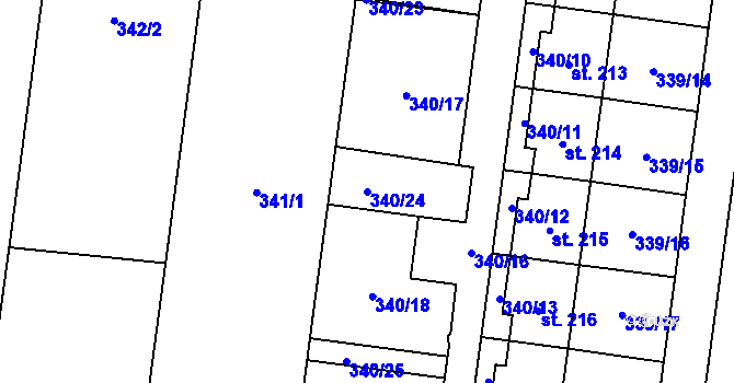 Parcela st. 340/24 v KÚ Ústín, Katastrální mapa