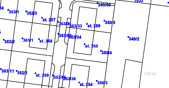 Parcela st. 255 v KÚ Ústín, Katastrální mapa