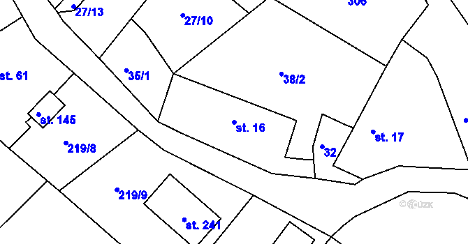 Parcela st. 16 v KÚ Ústrašice, Katastrální mapa
