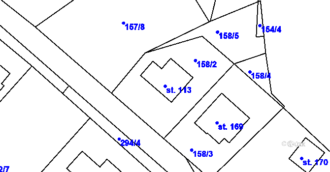 Parcela st. 113 v KÚ Ústrašice, Katastrální mapa