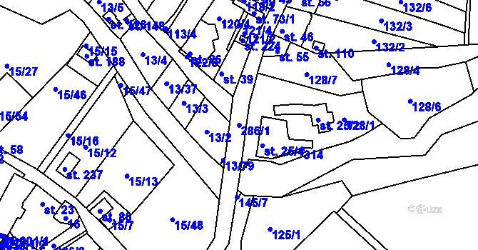 Parcela st. 286/1 v KÚ Ústrašice, Katastrální mapa