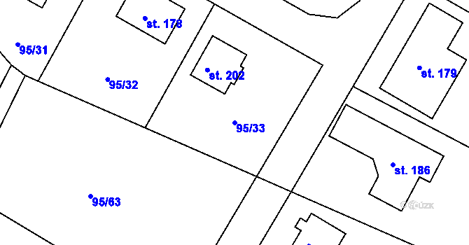 Parcela st. 95/33 v KÚ Ústrašice, Katastrální mapa