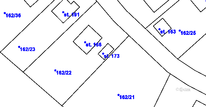 Parcela st. 173 v KÚ Ústrašice, Katastrální mapa