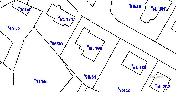 Parcela st. 180 v KÚ Ústrašice, Katastrální mapa
