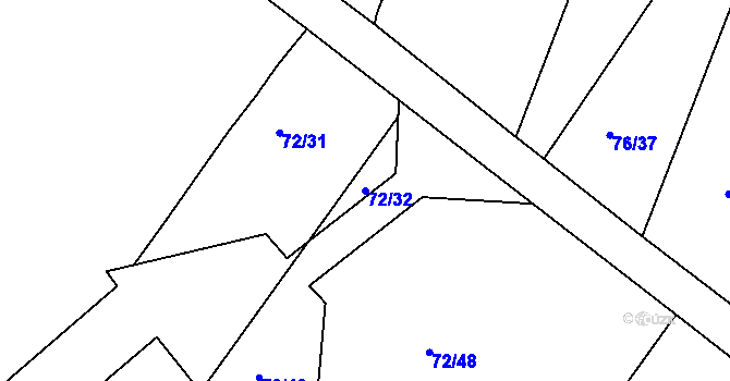 Parcela st. 72/32 v KÚ Ústrašice, Katastrální mapa