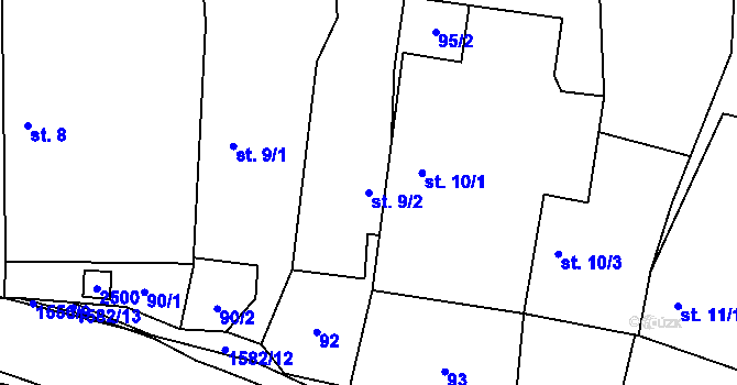 Parcela st. 9/2 v KÚ Ústrašín, Katastrální mapa