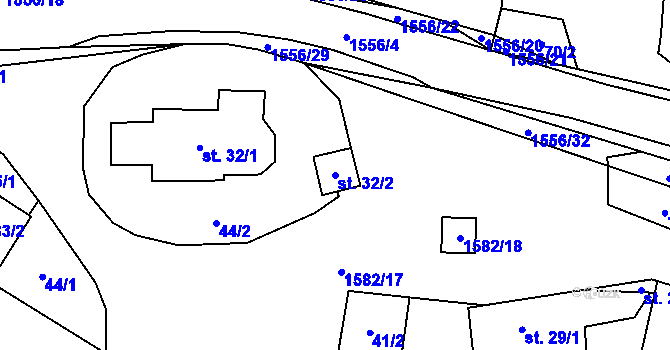 Parcela st. 32/2 v KÚ Ústrašín, Katastrální mapa