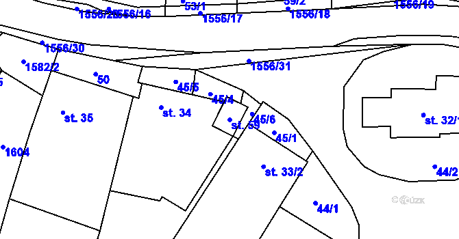 Parcela st. 59 v KÚ Ústrašín, Katastrální mapa