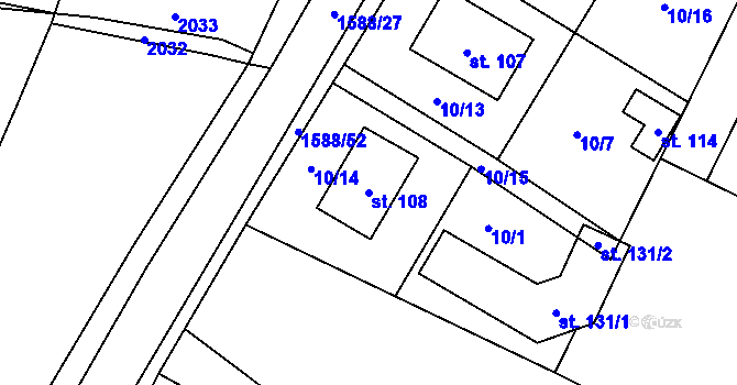 Parcela st. 108 v KÚ Ústrašín, Katastrální mapa