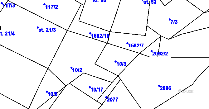Parcela st. 10/3 v KÚ Ústrašín, Katastrální mapa
