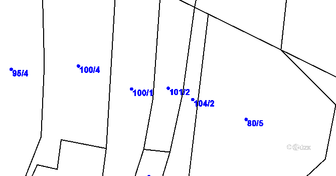 Parcela st. 101/2 v KÚ Ústrašín, Katastrální mapa