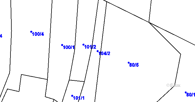 Parcela st. 104/2 v KÚ Ústrašín, Katastrální mapa