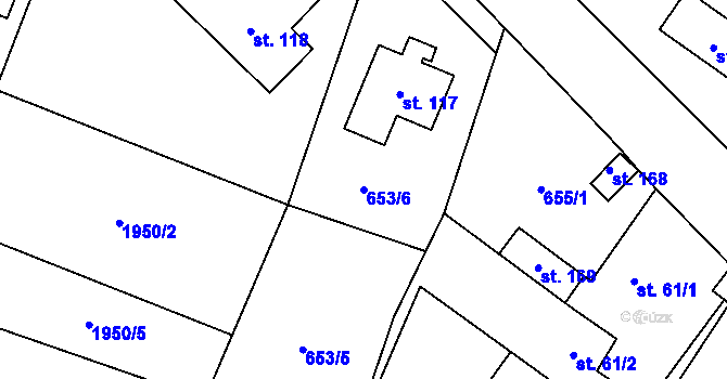 Parcela st. 653/6 v KÚ Ústrašín, Katastrální mapa