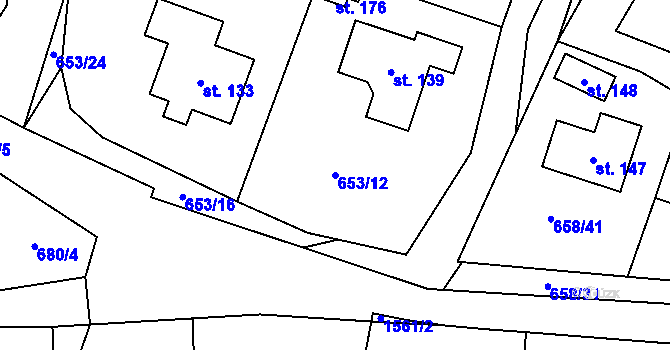 Parcela st. 653/12 v KÚ Ústrašín, Katastrální mapa