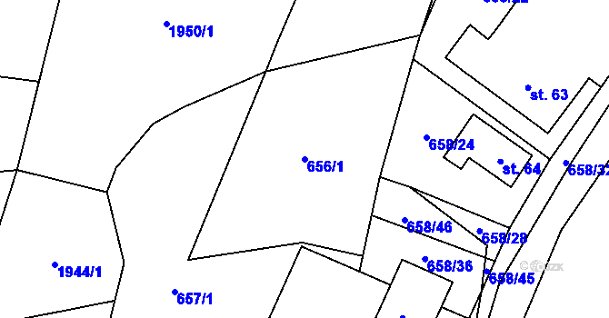 Parcela st. 656/1 v KÚ Ústrašín, Katastrální mapa