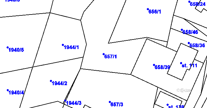 Parcela st. 657/1 v KÚ Ústrašín, Katastrální mapa