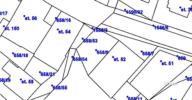 Parcela st. 658/9 v KÚ Ústrašín, Katastrální mapa