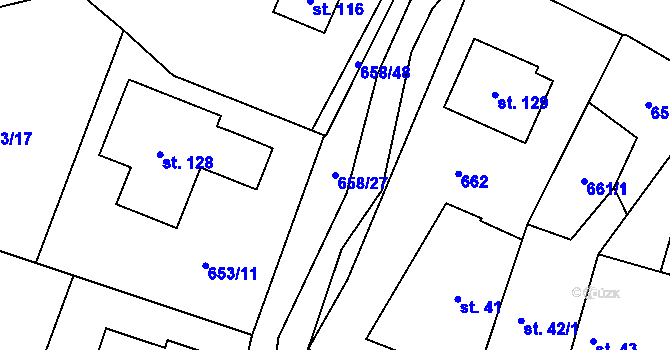 Parcela st. 658/27 v KÚ Ústrašín, Katastrální mapa