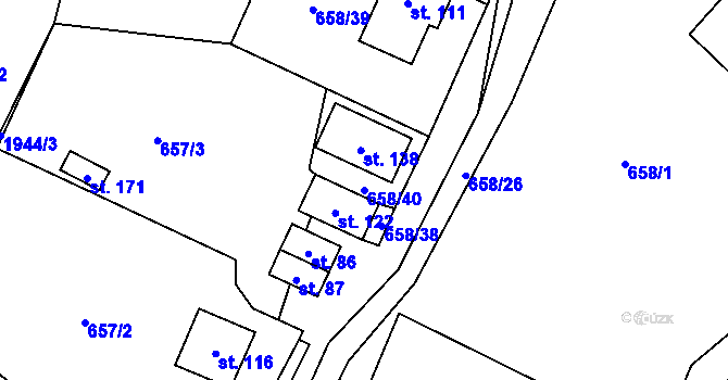 Parcela st. 658/40 v KÚ Ústrašín, Katastrální mapa