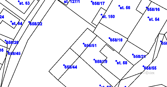 Parcela st. 658/51 v KÚ Ústrašín, Katastrální mapa