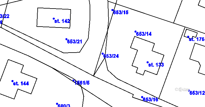 Parcela st. 653/24 v KÚ Ústrašín, Katastrální mapa