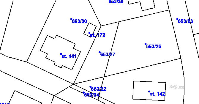 Parcela st. 653/27 v KÚ Ústrašín, Katastrální mapa