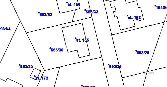 Parcela st. 653/31 v KÚ Ústrašín, Katastrální mapa