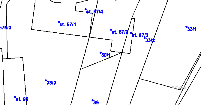 Parcela st. 38/1 v KÚ Ústrašín, Katastrální mapa