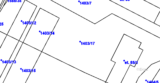 Parcela st. 1403/17 v KÚ Ústrašín, Katastrální mapa