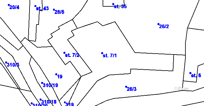 Parcela st. 7/1 v KÚ Čížky, Katastrální mapa