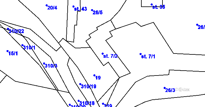 Parcela st. 7/2 v KÚ Čížky, Katastrální mapa