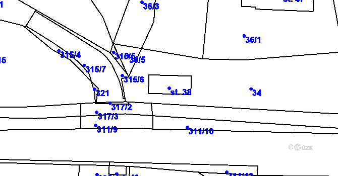 Parcela st. 38 v KÚ Čížky, Katastrální mapa