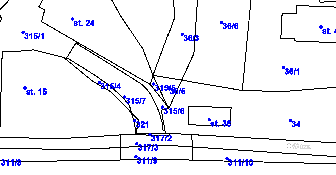 Parcela st. 36/5 v KÚ Čížky, Katastrální mapa
