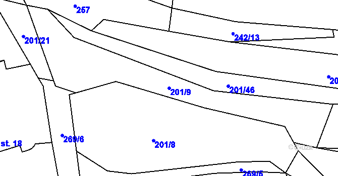 Parcela st. 201/9 v KÚ Čížky, Katastrální mapa