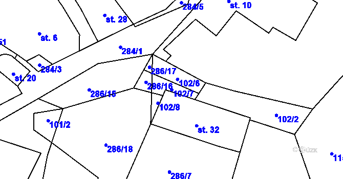 Parcela st. 102/7 v KÚ Úsuší, Katastrální mapa
