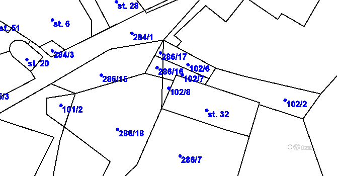 Parcela st. 102/8 v KÚ Úsuší, Katastrální mapa