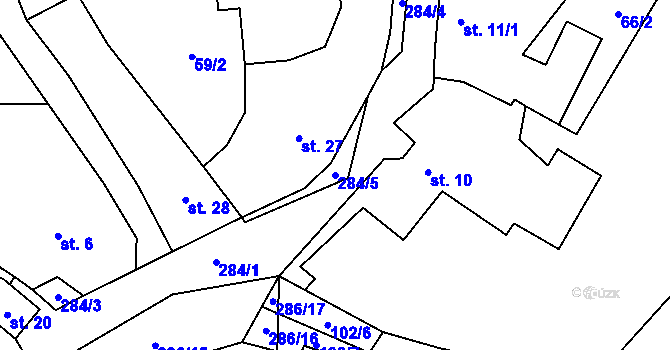 Parcela st. 284/5 v KÚ Úsuší, Katastrální mapa