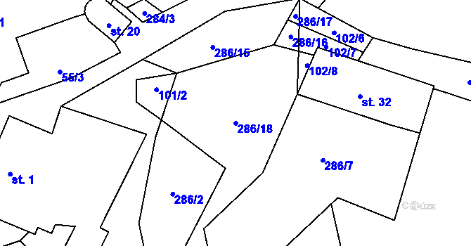 Parcela st. 286/18 v KÚ Úsuší, Katastrální mapa